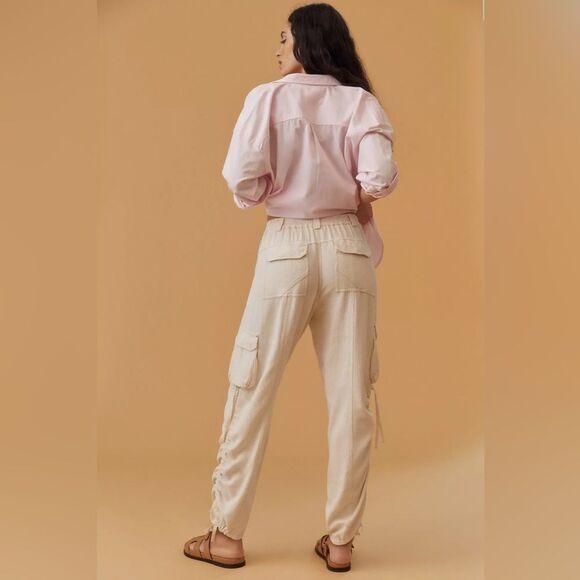 Anthropologie Linen Relaxed Cargo Pants Slouchy Utility Boho Lagenlook Baggy XS - Picture 5 of 16